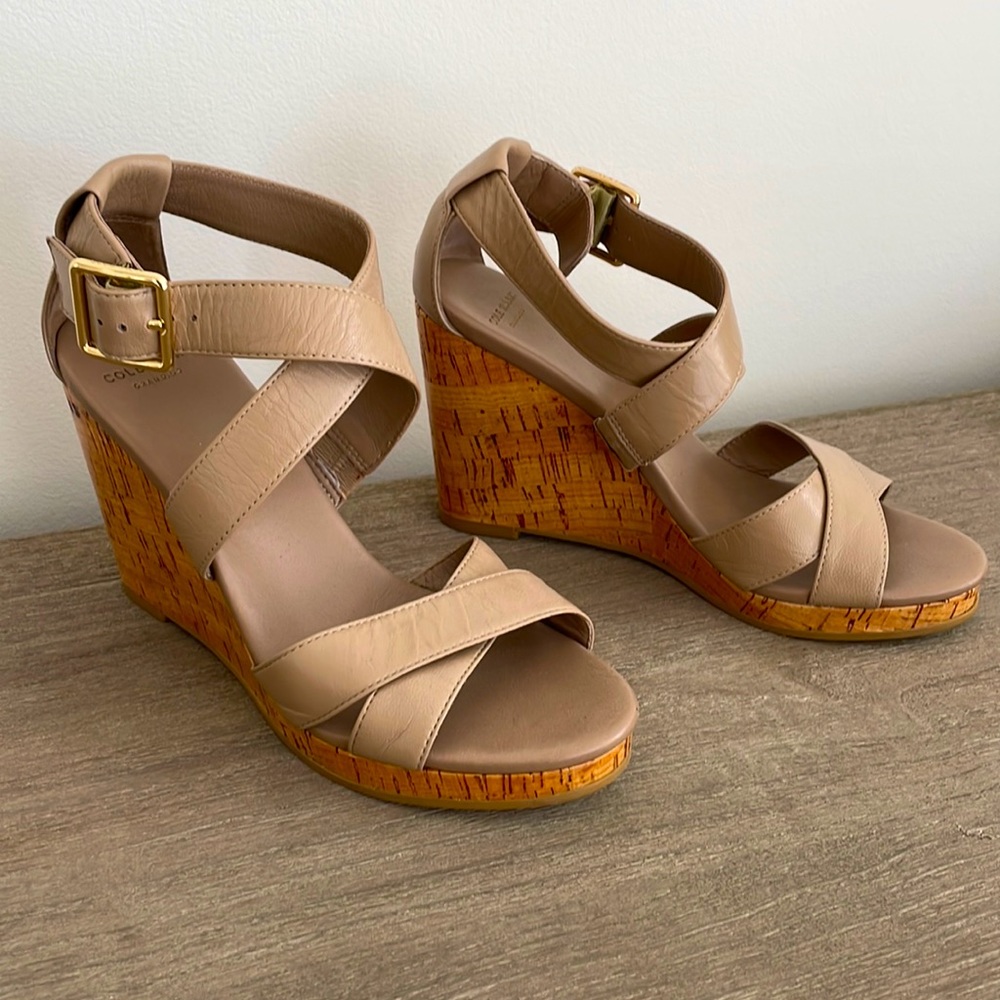 Cole Haan JILLIAN Wedge Sandal in Tan Beige - Size 5